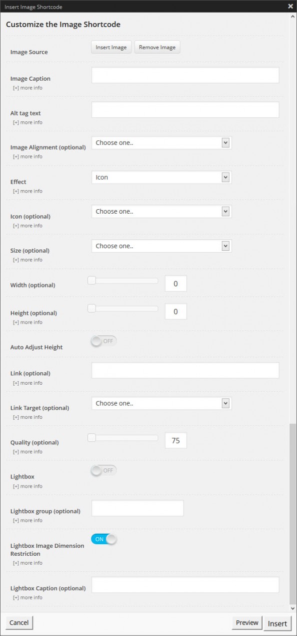 Image Shortcode Options Panel